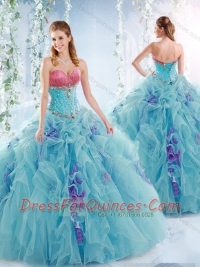 Wonderful Aqua Blue Detachable Quinceanera Dresses with Ruffles and Beading