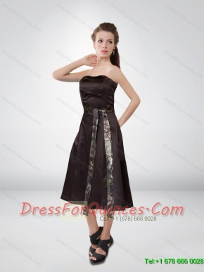 Simple Short Strapless Camo Prom Dresses with Tea Length