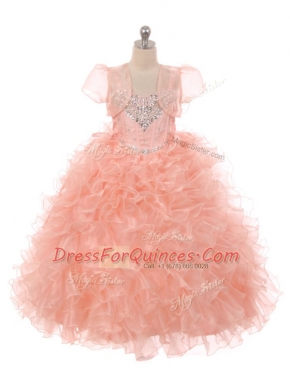 Sleeveless Lace Up Floor Length Beading and Ruffles Pageant Gowns For Girls