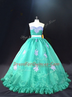 Turquoise Sleeveless Appliques Zipper Quinceanera Dress