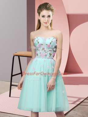 Ideal Tulle Sweetheart Sleeveless Lace Up Appliques Quinceanera Court of Honor Dress in Apple Green