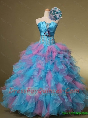 Multi Color Hand Made Flowers and Beaded Custom Made Quinceanera Dresses for 2015 Summer