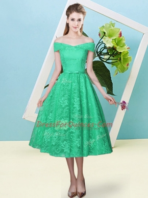 Simple Turquoise Damas Dress Prom and Party and Wedding Party with Bowknot Off The Shoulder Cap Sleeves Lace Up