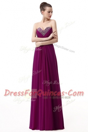 Chiffon Sweetheart Sleeveless Lace Up Beading and Ruching in Purple