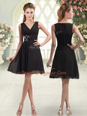 Exceptional V-neck Sleeveless Zipper Prom Evening Gown Black Chiffon