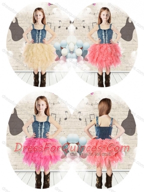 Pretty Straps Knee Length Ruffles Little Girl Dress for Wedding Party