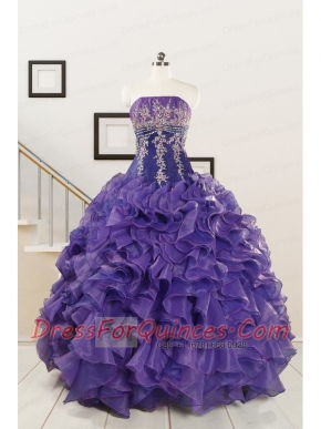 2015 Prefect Purple Sweet 15 Dresses with Embroidery and Ruffles