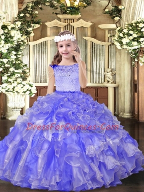 Scoop Sleeveless Little Girls Pageant Gowns Floor Length Beading Lavender Organza