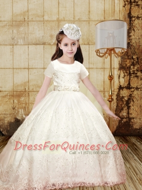 Elegant Ball Gown Bowknot Little Girl Pageant Dress with Short Sleeves for 2014