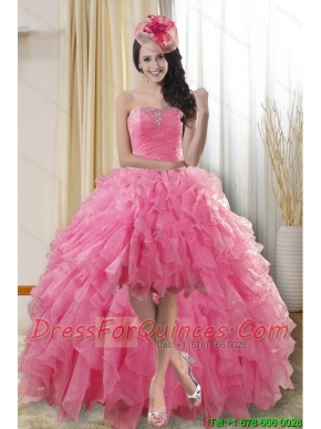 Pretty High Low Dama Dresses for Quinceanera with Ruffles and Beading