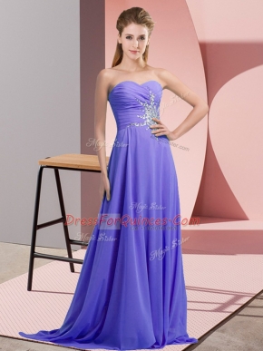 New Style Sleeveless Chiffon Floor Length Lace Up Prom Gown in Lavender with Beading and Ruching