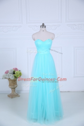 Smart Aqua Blue Sweetheart Neckline Ruching Vestidos de Damas Sleeveless Zipper