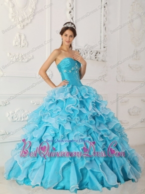 Blue A-Line / Princess Sweetheart Floor-length Taffeta and Organza Beading Quinceanera Dress