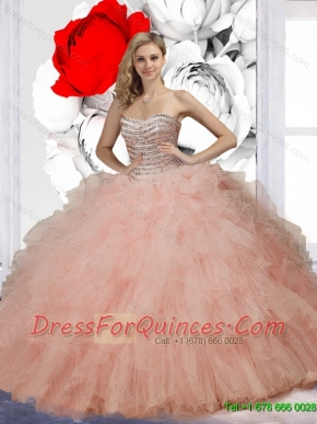 Perfect Ball Gown Pink Quinceanera Dresses with Beading and Ruffles for 2015 Summer