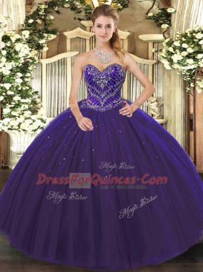 Modern Floor Length Ball Gowns Sleeveless Purple Quinceanera Gowns Lace Up