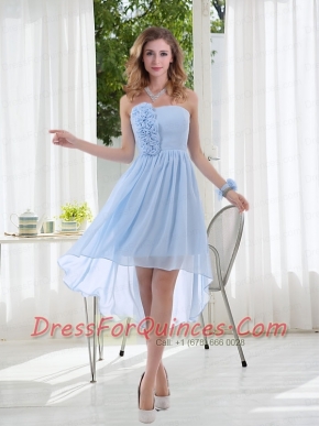 Empire Strapless Hand Made Flowers Dama Dress with High Low