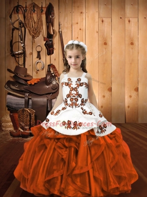 Floor Length Ball Gowns Sleeveless Rust Red Little Girls Pageant Dress Wholesale Zipper