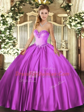 New Style Sleeveless Floor Length Beading Lace Up 15 Quinceanera Dress with Fuchsia