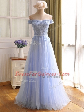 Dynamic Appliques Evening Dress Lavender Lace Up Sleeveless Floor Length