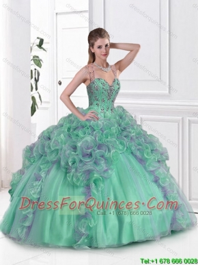 2015 Beautiful Beaded Multi Color Sweet 16 Gowns with Straps