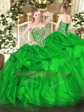 Stunning Floor Length Ball Gowns Sleeveless Green 15 Quinceanera Dress Lace Up