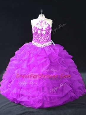 Low Price Sleeveless Floor Length Beading and Pick Ups Backless Quinceanera Dresses with Purple
