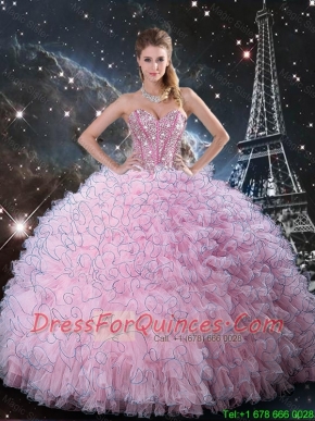 Pretty  Pink Sweetheart Sweet 15 Dresses with Beading and Ruffles