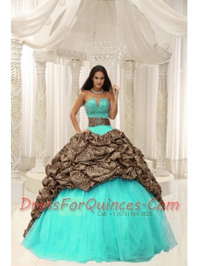 Perfect Leopard and Organza Beading Decorate Sweetheart Neckline Quinceanera Dress