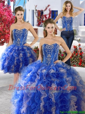 Best Applique and Ruffled Detachable Quinceanera Dresses in Royal Blue and Champagne