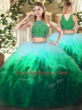 Multi-color Sleeveless Beading and Ruffles Floor Length Quinceanera Gowns