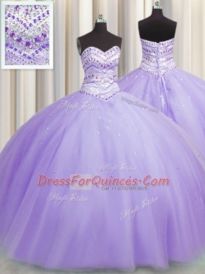 Extravagant Bling-bling Puffy Skirt Tulle Sleeveless Floor Length Sweet 16 Dress and Beading