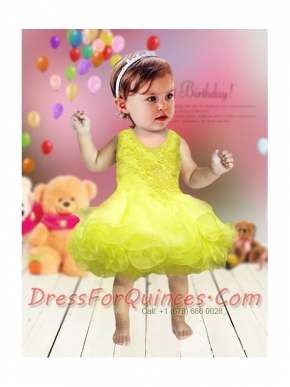 Modest A-Line Scoop Little Girl Dresses with Appliques Bowknot in Yellow for 2014