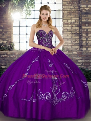Elegant Tulle Sleeveless Floor Length Sweet 16 Quinceanera Dress and Beading and Embroidery