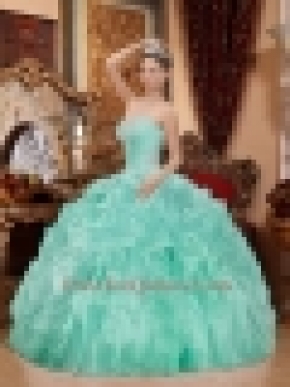Elegant Sweetheart Neck Apple Green Balll Gown Beading Ruffles Quinceanera Dress
