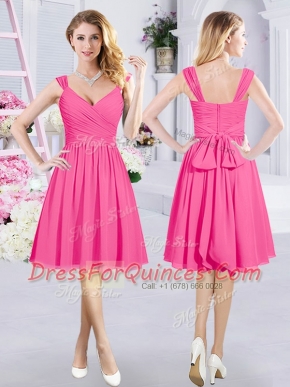 Straps Sleeveless Zipper Quinceanera Dama Dress Hot Pink Chiffon