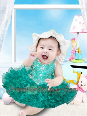 Sweet Ball Gown Halter Top Tea-length Beading Bowknot Green Little Girl Dresses