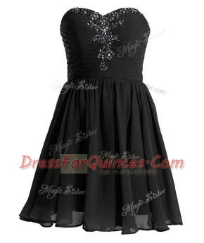 Sleeveless Mini Length Beading Lace Up Prom Evening Gown with Black