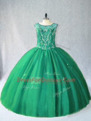 Custom Made Tulle Sleeveless Floor Length Quinceanera Gowns and Beading