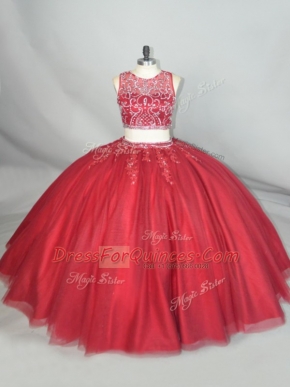 Red Zipper Sweet 16 Quinceanera Dress Beading and Appliques Sleeveless Floor Length