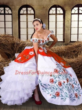 Embroidery and Ruffled Layers Quince Ball Gowns Multi-color Lace Up Sleeveless Floor Length