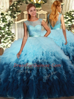 Exquisite Sleeveless Ruffles Backless Quince Ball Gowns