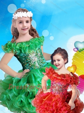 Affordable Scoop Cap Sleeves Adorable Little Girl Pageant Dress with Beading and Ruffles