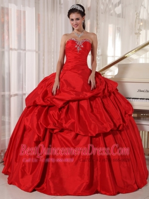 Red Ball Gown Sweetheart Floor-length Taffeta Beading Sweet 16 Dress