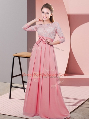 High Class 3 4 Length Sleeve Side Zipper Floor Length Lace and Belt Quinceanera Court of Honor Dress