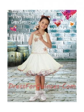 2014 White Straps Knee-length Elegant Little Girl Dress