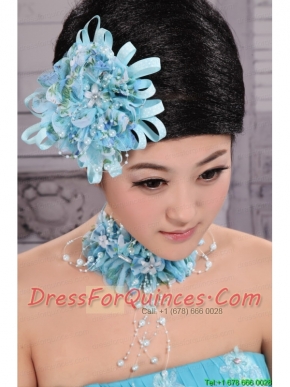 Tulle Aqua Blue Imitation Pearls and Flowers Decorate For Party In 2013 New York