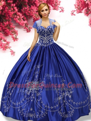 Wonderful Taffeta Sweetheart Sleeveless Lace Up Embroidery Quince Ball Gowns in Royal Blue