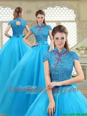 Fashionable High Neck Quinceanera Gowns in Baby Blue