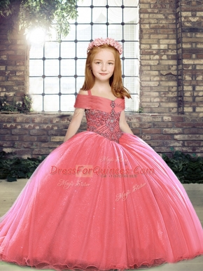 Sleeveless Brush Train Lace Up Beading Little Girls Pageant Dress Wholesale