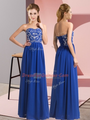 Fantastic Royal Blue Empire Sweetheart Sleeveless Chiffon Floor Length Lace Up Beading Dress for Prom